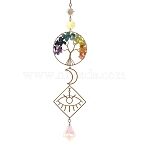 Natural Green Aventurine & Lapis Lazuli & Amethyst & Olive Jade & Topaz Jade & South Red Agate & Glass Tree of Life Suncatcher,  Moon & Evil Eye Decorative Hanging Crystal Prism for Window & Garden, 315mm(HJEW-TA00486)
