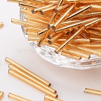 Glass Bugle Beads, Seed Beads, Golden, about 3mm wide, 31~34mm long, hole: 0.5~1mm, about 155pcs/50g(X-GT001-2)