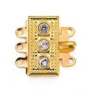 Cuboid Brass Rhinestone Box Clasps, 6-Hole, Golden, 18x18x5mm, Hole: 1mm(KK-N0082-36G)