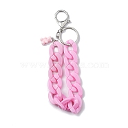 Acrylic Curb Chain Keychain, with Resin Bear Charm and Alloy Split Key Rings, Pearl Pink, 17.7~18cm(KEYC-JKC00632-04)