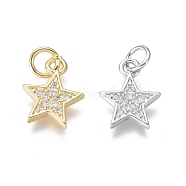 Brass Micro Pave Cubic Zirconia Pendants, Star, Clear, Mixed Color, 12.5x10x2mm, Hole: 3mm(KK-G374-27)