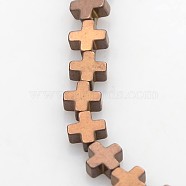 Electroplate Non-magnetic Synthetic Hematite Beads Strands, Cross, Copper Plated, 4x4x2mm, Hole: 0.5mm, about 94pcs/strand, 15.7 inch(G-J211-05)