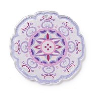 Acrylic Pendants, Round with Flower, Purple, 35x35x2mm, Hole: 2mm(OACR-R267-05F)