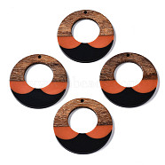 Resin & Walnut Wood Pendants, Ring, Colorful, 38x3mm, Hole: 2mm(X-RESI-S389-063)