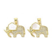 Brass Micro Pave Clear Cubic Zirconia Pendants, with Shell, Real 18K Gold Plated, Elephant, 16x22x3.5mm, Hole: 5x4mm(KK-K365-12B-G)