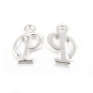 Silver Color Plated Alloy Letter Pendants, Rack Plating, Cadmium Free & Lead Free, Letter.P, 14x8x2mm, Hole: 1.5mm(PALLOY-J718-01S-P)