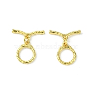 Rack Plating Eco-Friendly Brass Toggle Clasps, Long-Lasting Plated, Lead Free & Cadmium Free, Textured Ring, Real 18K Gold Plated, Ring: 14x11x1.5mm, Hole: 1.2mm, Bar: 7x18.5x2.2mm, Hole: 1.2mm.(KK-K330-43G)