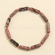 Column Natural Rhodonite Beads Stretch Bracelets for Women Men, with Beass Beads, 6-7/8 inch(17.5cm)(TJ6393-3)