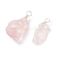 Rough Raw Natural Rose Quartz Pendants, with Silver Tone Copper Wire Wrapped, Nuggets Charm, 18~33x7~20x5~9mm, Hole: 3.5~4mm(PALLOY-JF01785-01)