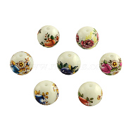 Flower Picture Glass Beads, Round, Mixed Color, 14x13mm, Hole: 1.5mm(GFB-R004-14mm-M)