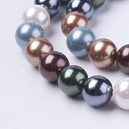 Shell Pearl Beads Strands, Round, Colorful, 6mm, Hole: 1mm, about 63pcs/strand, 15.7 inch(BSHE-L035-6mm-I14)