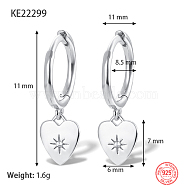 Rhodium Plated Platinum 925 Sterling Silver Dangle Hoop Earrings for Women, Heart, 11mm(GN7396-4)