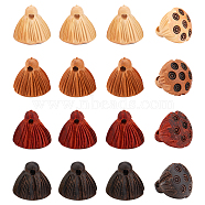 CHGCRAFT 16Pcs 4 Colors Engraved Wooden Charms, Undyed, Lotus Pod, Mixed Color, 14.5x14.5~15mm, Hole: 1.8mm, 4pcs/color(WOOD-CA0001-57)