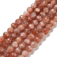 Natural Gold Sunstone Beads Strands, Faceted, Grade A, Round, 6~6.5mm, Hole: 0.8mm, about 60pcs/strand, 15.39''(39.1cm)(G-B088-C21-06)