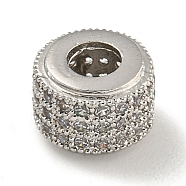 Brass Micro Pave Clear  Cubic Zirconia Beads, Flat Round, Platinum, 9x6.5mm, Hole: 3.8mm(KK-G493-39P-01)