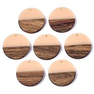 Resin & Wood Pendants, Flat Round, Bisque, 28.5x3.5~4mm, Hole: 1.5mm(X-RESI-S358-02B-33)