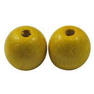 Natural Wood Beads, Dyed, Round, Yellow, about 12mm in diameter, 10.5mm thick, hole: 3mm(X-TB12mmY-5)