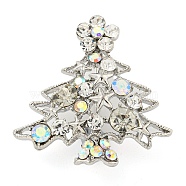 Christmas Tree Theme Zinc Alloy with Rhinestone Brooches, Enamel Pins, Antique Silver, 39x38x6mm(JEWB-B018-02AS-04)