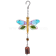 Iron Wind Chimes, Hanging Ornaments, with Glass Wing, Dragonfly, Red Copper, 360mm, 1pc/box(HJEW-WH0042-53A)