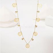 Stainless Steel Clover Bib Necklace, with Cubic Zirconia, Golden, 18.50 inch(47cm)(QC7472-1)