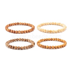 6mm Round Natural Mixed Wood Beads Stretch Bracelet, Yoga Bracelet for Men Women, Inner Diameter: 2-1/4 inch(5.8cm), Beads: 6mm(BJEW-JB07360)