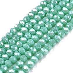 Electroplate Glass Beads Strands, Pearl Luster Plated, Faceted, Rondelle, Aquamarine, 2.9~3.3x2mm, Hole: 0.8mm, about 148~150pcs/strand, 39.5~40cm(EGLA-A044-P2mm-A14)