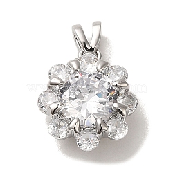 Micro Pave Cubic Zirconia Pendants, Flower, 15.5x13.5x6.5mm, Hole: 2mm(KK-S351-01P-03)