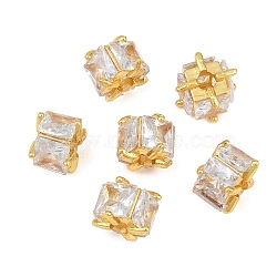 Brass Pave Clear Cubic Zirconia Beads, Cube, Rack Plating, Long-Lasting Plated, Lead Free & Cadmium Free, Golden, 9x9x6.5mm, Hole: 3mm(CU-CBA6A75-07G)