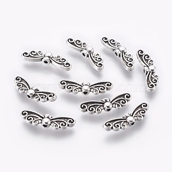 Tibetan Style Alloy Beads, Lead Free & Nickel Free & Cadmium Free, Butterfly, Antique Silver, Size: about 7mm wide, 22mm long, hole: about 1mm(TIBEB-1331-AS-FF)