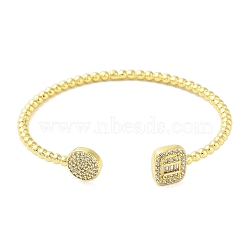 Brass Micro Pave Cubic Zirconia Cuff Bangles, Long-Lasting Plated, Cadmium Free & Lead Free, Real 18K Gold Plated, Inner Diameter: 2-1/4 inch(5.85cm)(BJEW-E095-04G)