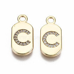 Brass Micro Pave Clear Cubic Zirconia Pendants, Nickel Free, Real 18K Gold Plated, Oval with Word, Letter.C, 16x7.5x1.5mm, Hole: 1.8mm(KK-S360-052C-NF)