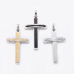 304 Stainless Steel Big Pendants, Cross, Mixed Color, 58x38x5mm, Hole: 9.5x7mm(STAS-H351-21)