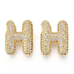 Brass Micro Pave Cubic Zirconia Pendants, Alphabet, Letter H, 25.5x22.5x7.5mm, Hole: 3.5~4x2.5mm(KK-N254-06G-H)