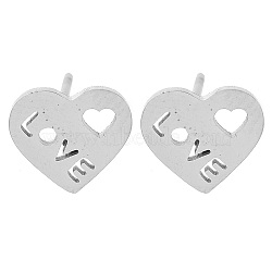 304 Stainless Steel Stud Earrings, Heart, Stainless Steel Color, 8x9mm(EJEW-M242-02J-P)