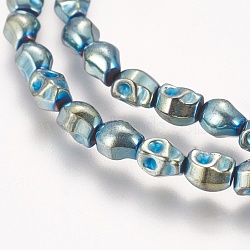Electroplated Non-magnetic Synthetic Hematite Beads Strands, Grade AA, Skull, Blue Plated, 5.5x4.5x5mm, Hole: 1mm, about 65pcs/strand, 15.7 inch(40cm)(G-K259-07D)