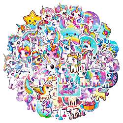 PVC Self Adhesive Cartoon Stickers, Waterproof Unicorn Decals, for Kid's Art Craft, Children's Little Fingers, Mixed Color, 80x80x12mm, 50pcs/set(PW-WG98863-01)