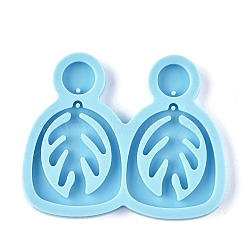 DIY Leaf Dangle Stud Earrings Silicone Molds, Resin Casting Molds, For UV Resin, Epoxy Resin Jewelry Making, Deep Sky Blue, 54x67x4.5mm, Flat Round: 10.5mm, Hole: 0.5mm, Leaf: 34.5x29mm, Hole: 1.2mm(DIY-I037-01A)