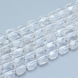 Natural Quartz Crystal Beads Strands, Rock Crystal, Faceted, Cube, Alice Blue, 9~10.5x9~10.5x9~10.5mm, Hole: 1mm, about 32pcs/strand, 15.55 inch(39.5cm)(G-L552D-15B)