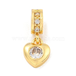 Brass Micro Pave Clear Cubic Zirconia Pendants, Real 18K Gold Plated, Heart, 17x7.5x3.5mm, Hole: 2mm(KK-U007-02G-01)