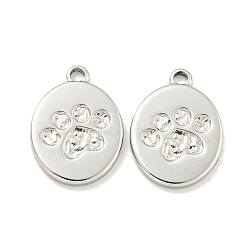 Non-Tarnish 304 Stainless Steel Charms, Oval with Paw Print Charms, Stainless Steel Color, 14x10x1.4mm, Hole: 1.4mm(STAS-L278-053P)