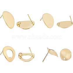 Brass Stud Earring Findings, with Loop, Long-Lasting Plated, Real 18K Gold Plated, 12~22.5x15~19mm, Pin: 0.5mm, 16pcs/box(KK-BC0006-45G)