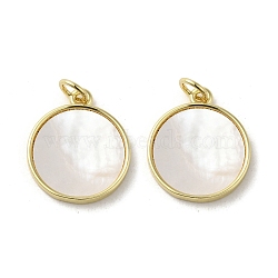 Brass Pave Shell Pendants, Geometric Charms, Real 18K Gold Plated, Flat Round, 18x15.5x2mm, Hole: 3.4mm(KK-I708-14G-G)