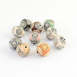 Handmade Indonesia Beads, with Alloy Cores, Round, Mixed Color, 14~16x14~16mm, Hole: 1.5mm(IPDL-R397-M)