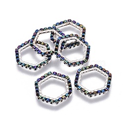 MIYUKI & TOHO Handmade Japanese Seed Beads, with 304 Stainless Steel Link Rings, Loom Pattern, Hexagon, Silver, Colorful, 15~15.5x16x1.8~2mm(SEED-A028B-S-13S)