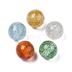 Resin Beads, with Glitter Powder, Round, Mixed Color, 12mm, Hole: 2.5mm(RESI-T036-07A)