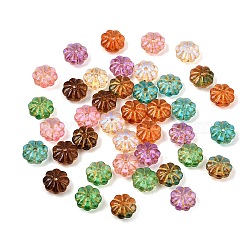 Baking Paint and Golden Metal Enlaced Glass Beads, Flower, Mixed Color, 9.5x5mm, Hole: 1.2mm(GL-CBA1477-01)
