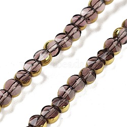 Electroplate Glass Beads Strands, Faceted, Flat Round, Saddle Brown, 4.5x3mm, Hole: 0.8mm, about 70pcs/strand, 11.38 inch(28.9cm)(EGLA-C005-03I)