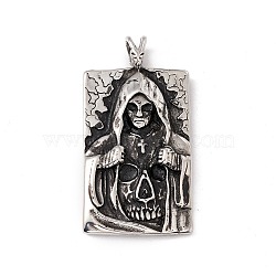 304 Stainless Steel Pendant, Rectangle with Death, Antique Silver, 58x30x7.5mm, Hole: 6.5x4mm(STAS-E158-28AS)