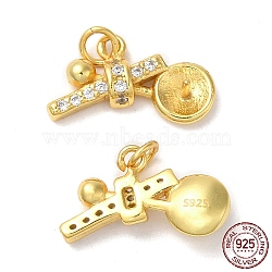 925 Sterling Silver Micro Pave Cubic Zirconia Peg Bails Charms, Bowknot Charm, with 925 Stamp, for Half Drilled Beads, Real 18K Gold Plated, 8.5x14.5x4mm, Hole: 2.3mm, Pin: 0.7mm(STER-I010-18G)