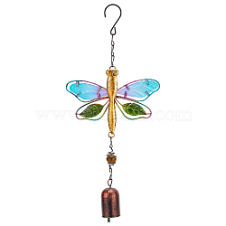 Iron Wind Chimes, Hanging Ornaments, with Glass Wing, Dragonfly, Red Copper, 360mm, 1pc/box(HJEW-WH0042-53A)